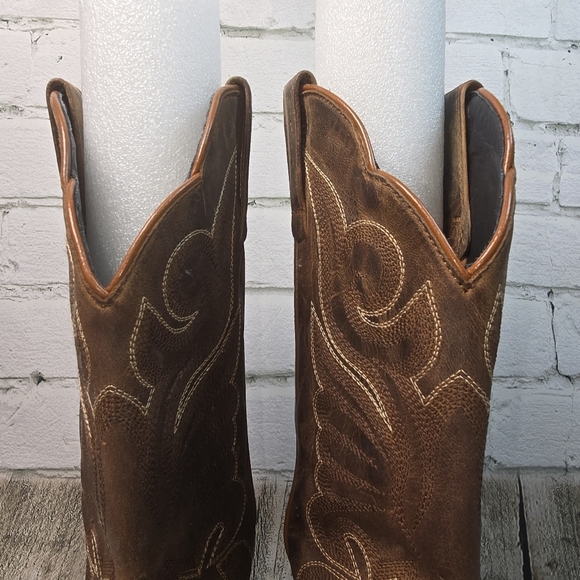 J.B. DILLION WOMENS WESTERN BOOT SIZE 9 DARK BROWN DISTRESSED ROUND TOE WOMENS - Picture 10 of 13